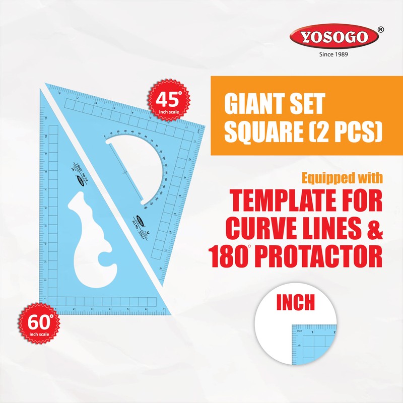 Pack of 2 Large Transparent Triangle Ruler Set Square: 12