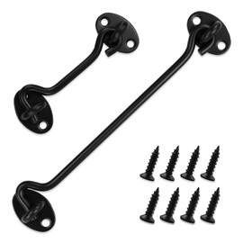 2PCS Hook and Eye Latch Barn Door Latch, Heavy Duty Solid Thicken Stainless Steel Gate Latch, Cabin Easy Lock Hooks and Eye Latch (100mm /4''+200mm/8'', Black)