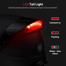 RSYSO Dual Visor Full Face Motorcycle Helmet with LED Tail Light DOT Approved Motorbike Racing Street Bike Helmets for Adult Matte Gray, M