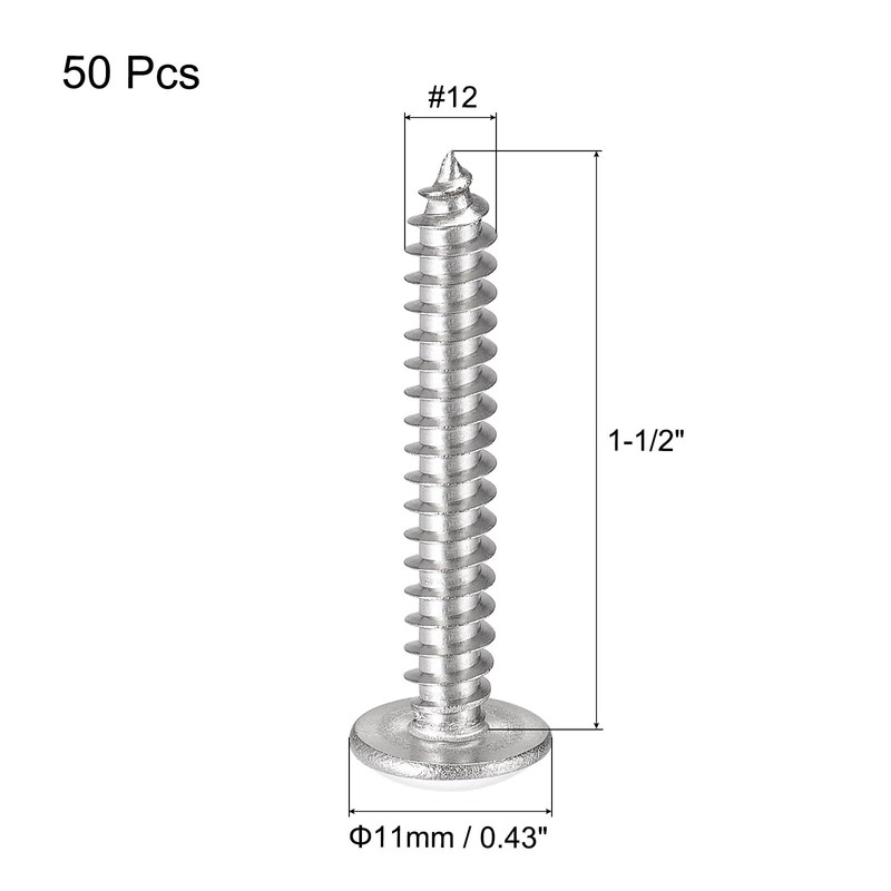 sourcing map Phillips Head Self Tapping Screws, #12x1-1/2" 304 Stainless