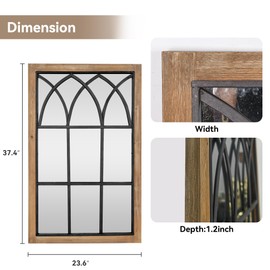 Oakrain Rustic Window Mirror for Wall Decor, 24”x37” Wood Frame Decorative Wall Mirror, Wall-mounted Farmhouse Mirrors for Living Room, Bedroom, Entryway, Bathroom, Brown