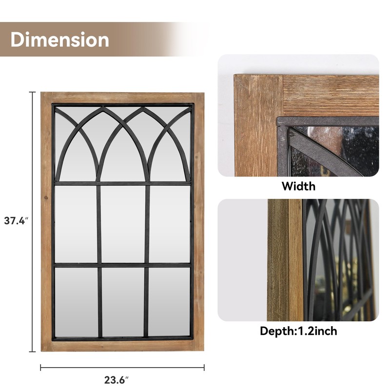 Oakrain Rustic Window Mirror for Wall Decor, 24”x37” Wood Frame
