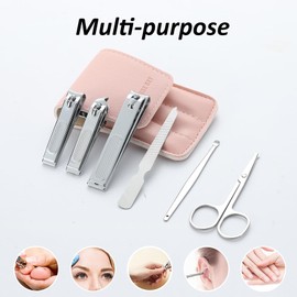 Nail Clippers Set for Women Gift 6 Pcs Case Nail Clippers Christmas Stocking Stuffer for Adults (Pink)