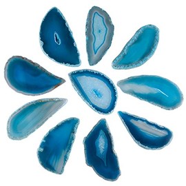 KYEYGWO Pack of 10 Irregular Geode Agate Discs without Holes, Polished Agate Gemstone Healing Crystal for Home Decoration, Jewellery Making, DIY and Healing Stone Name Cards, Blue