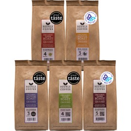 Organic Ground Coffee - Single Origin, Award-Winning Medium & Dark Roast Gift Set by Source Climate Change - Ethically Sourced, Traceable & Freshly Roasted Taste Collection, 4 x 227 Coffee Bags