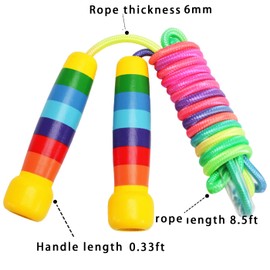 Children's Skipping Rope, 280 cm, Adjustable Rope Skipping Rope with Wooden Handle, 7 Colours, Rainbow Skipping Rope Kids for Boys and Girls, Fitness