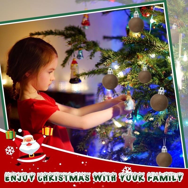 36 PCS Brown Velvet Christmas Balls Ornaments Mini Christmas Balls