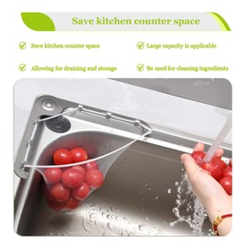 Kitchen Sink Hanging Strainer with 50 Pcs Disposable Net Bags, 304 Stainless Steel Corner Sink Basket Holder Mesh Sink Strainers for Kitchen Sink Food Catcher, Sink Trash Catcher for Leftovers