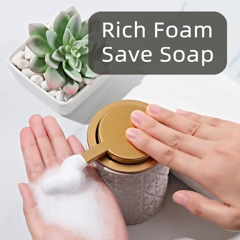 Elegant Foaming Soap Dispenser, Designed with Flower-Shaped Emboss, Ceramic Gold