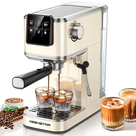 KEENSTAR 20Bar Espresso Machine with Rapid Cold Brew, Hot & Iced Coffee Machine, Espresso Maker with Milk Frother Steam Wand, Touch Screen with 40oz Water Tank for Latte, Cappuccino, Gift