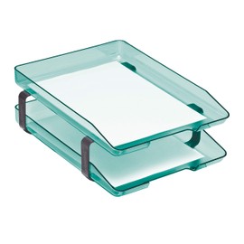 Acrimet Traditional Letter Tray 2 Tier Front Load Plastic Desktop File Organizer (Clear Green Color)