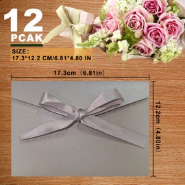 Pack of 12 Grey Christmas Envelopes with Ribbons, Card, 17.3 x 12.2 cm Greeting Card Envelopes for Party and Party, Birthday, Weddings, Baby Show Invitations