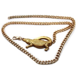 TFJ Women Fashion Belt Hip High Waist Gold Metal Chains Alligator Crocodile Buckle XS S M