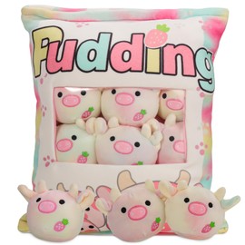 HXPLN Cute Snack Pillow Stuffed Animal Toys, Kawaii Cow Plush Pillow Removable Pudding Pillow Cushion with Cow Plush Dolls, Birthday Creative Gift for Kids, Girls, Boys(6 Colorful Cow)