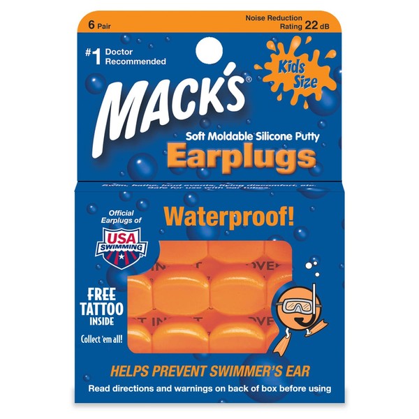 Macks Moldable Silicone Ear Plugs, Kids Size, 6 Pair 6 Count (Pack of 6)