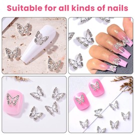 20pcs Butterfly Nail Gems Alloy Nail Charms Silver Metal Rhinestone 3D Nail Charms Suitable for Women Girls Nail Art Decoration DIY Nail Art Making, Jewelry Decoration, Decorative Case