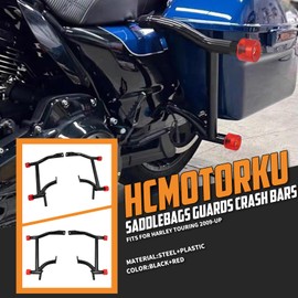 HCmotorku Motorcycle Saddle Bag Guards Crash Bars Fit for Harley Touring Electra Glide FLHT Street Glide FLHX Road Glide FLTRX Road King FLHR 2009-UP (Decorative Wheel Red)