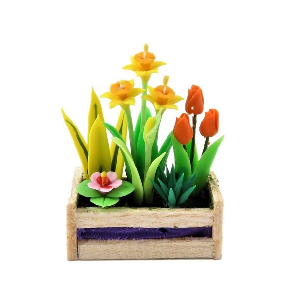 Melody Jane Dolls House Spring Flowers in Box Planter Daffs