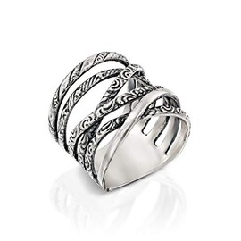 Paz Creations 925 Sterling Silver Highway Ring For Women and Girls, Everyday Wear Accessory, Wrapped Spiral Design, Bold Statement Jewelry, Gifts For Her, Size 10