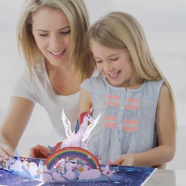 Fanimyholy Pop-Up-Karte Einhorn, Pop Up Karte Geburtstag, 3D-Geburtstagskarte Geschenk, Niedliche Einhorn Dreidimensionale Papierskulptur, Überraschung Geschenk für Familie, Freunde