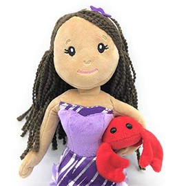 The Petting Zoo Mermaid Doll with Crab Stuffed Animal- Great Gifts for Girls, Mermaid Plush Doll with Crab Plush Toy, 17 inch (Dark Skin)