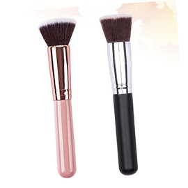 Outanaya 2pcs Makeup Brush Set Face Foundation Powder Brush Set Wooden Handle Professional Makeup Tools for Loose Powder Reusable Portable