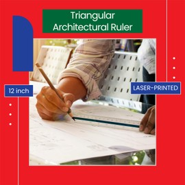 Better Office Products Triangular Ruler, 12 inch Metal Ruler, Triple Sided Color Coded, Imperial Scale Measurements, Drafting Ruler, Architect Ruler(1 Pack)