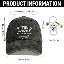 poweybshin Retired Gifts, Retirement Gifts for Men 2026, Funny Cap and Bottle Opener Keychain Set, Washed Denim Baseball Hat, Happy Retirement Presents for Dad Grandad Boss