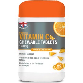 Vitamin C 1000mg Chewable by Club Vits - 90 Tablets - Supports Immune Health and Helps Fight Colds - Helps Reduce Tiredness and Fatigue