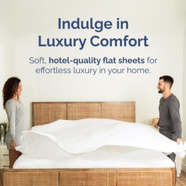 Full Size Flat Sheet - Hotel Quality Top Flat Bed Sheet Only - Ultra-Soft, Comfy, Breathable & Cooling - Fade & Wrinkle Free - Easy-Care, Stain & Shrink Resistant Bedding - Easy-Fit & Oeko-Tex - White
