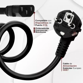 J.H. Company Cable Trifasico Corriente Europa  Tipo C  Pc-cpu-monitor