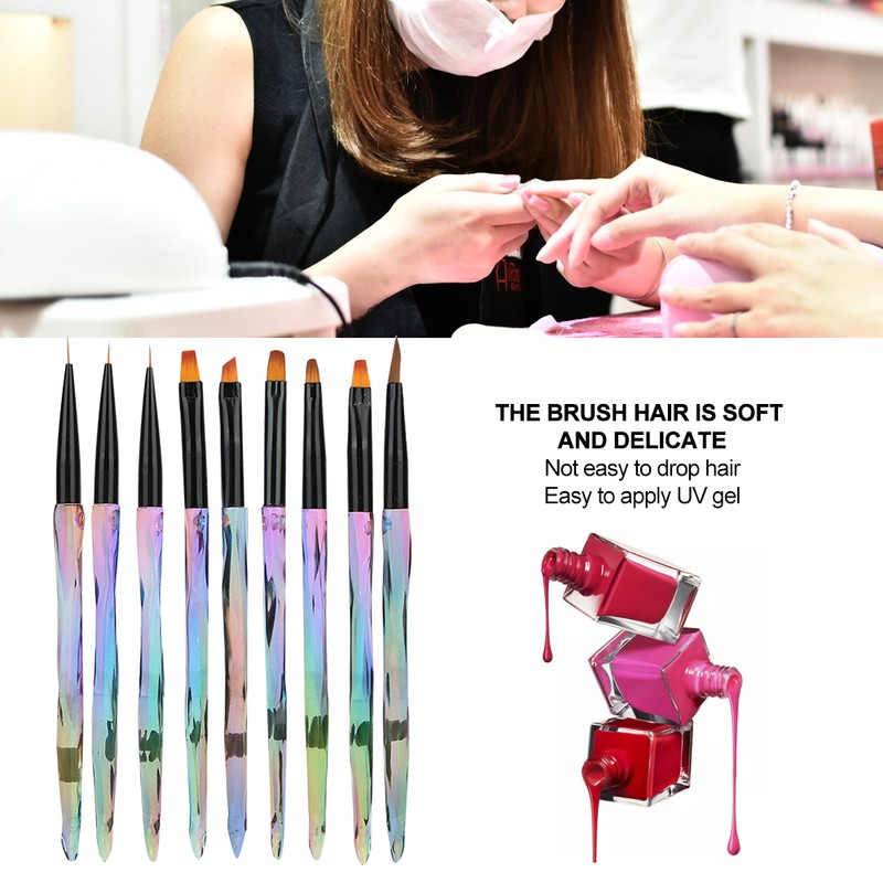 9pcs Gradient Handle Portable Nail Art Brush DIY Flower Pattern