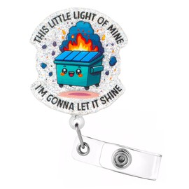 Celokiy Dumpster Fire Glitter Badge Reel, Funny Retractable ID Holder for Nurses, Office Workers, and Healthcare Staff
