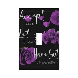 Purple Rose Flowers Single Toggle Light Switch Plates Outlet Covers Thankful Grateful Blessed Romantic Showy Elegant Decorative 1 Gang Receptacle Wall Plate Bedroom Decorate Plug Light Switch Cover