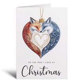 Postcard Prints - Christmas Card For Loved One Foxes Bauble Love Heart Illustration Romantic Christmas Card For The One I Love