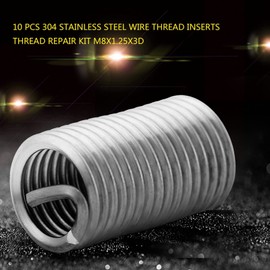 304 Stainless Steel M8 Thread Repair Kit M8 x 1.25 x 3D Wire Screw Sleeve Inserts Thread Repair Kit Pack of 10, #322