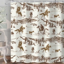 Hjokiupt Western Cowboy Shower Curtain, Wild West Cowboy Ride Horse Cactus Bath Curtains, Farmhouse Country American West Theme Fabric Bathroom Accessories Decor with 12 Hooks 72 x 72