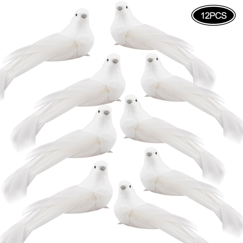 Artificial Birds Xmas Simulation Foam White Dove Decoration Xmas Tree