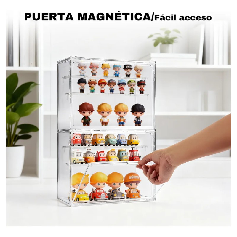 Caja De Exhibicion Doble Acrilico Organizadora Transparente Blanco