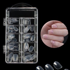 ESJNNK Children's Nail Tips, Set of 100, Small Nails, 10 Sizes, Short, Clear, Elementary School Students, Nail Tips, Girls, Nail Decoration, DIY Nail Supplies, Storage Case Included