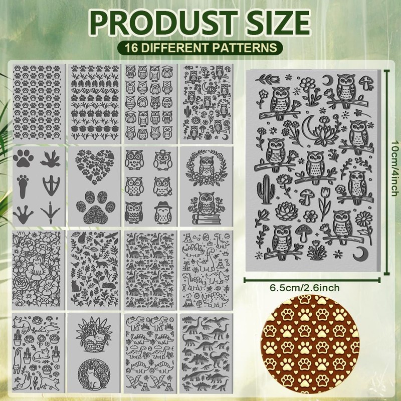 CONCHLERY 16 Sheets Clay Texture Mat Animal Series Cats Owls