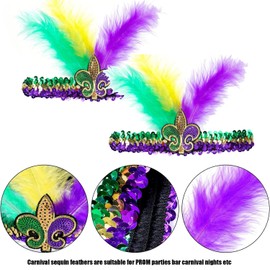 MEISH Mardi Gras Headband Sequin Faux Feather Fascinators Headpieces Masquerade Mask Party Fleur De Lis Hair Band for Women Girls(2)