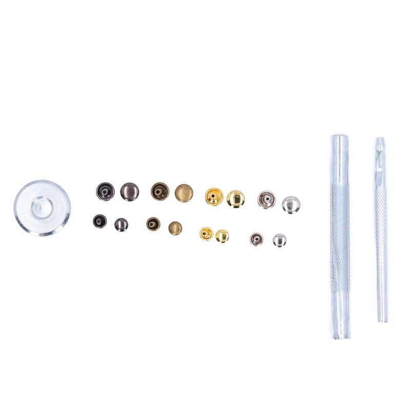 240Pcs Leather Rivet Double Caps Tubular 2 Sizes Metal Set