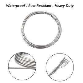 Curtain Drape Wire Rod Set, 5M Cable Railing Kit, Stainless Steel Cable Rope, Heavy Duty Clothesline Wire, PVC Coated Picture Hanging Wire, Wall Mount Multi-purpose Wire for Window Shower Curtain
