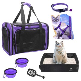 Soft-Sided Cat Carrier with Litter Box for Traveling & Camping, Pet Bag Fit Pets Up to 20lbs,17.7' * 11.8 * 11.8 inches Cat Travel Carrier Purple