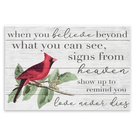 Stupell Industries Believe Love Never Dies Inspirational Cardinal Bird Word Design Wall Plaque Art Design By Artist Daphne Polselli, 10 x 15