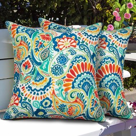Magpie Fabrics Patio Pillow Covers ONLY 18"x18", Set of 2, Fade-Resistant Outdoor Indoor Cushion Cases Decorative Throw Pillowcase Shell for Couch Garden Furniture -Paisley Multi
