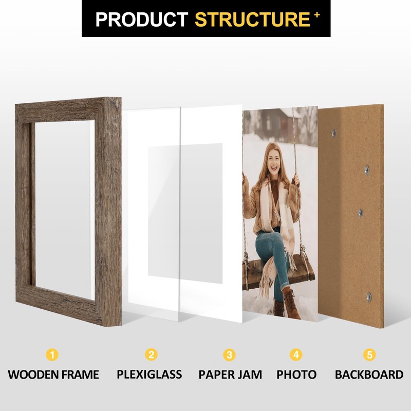 6x6 Picture Frames Set of 6 Rustic Wood Grain Photo