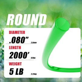 FullMeet Weed Eater String, 0.080 String Trimmer Line, Weed Wacker String Replacement for Ryobi, Black and Decker, Stihl, Dewalt, Kobalt，Greenworks, Echo，Husqvarna，Milwaukee -Round, 5Lb, 2000ft