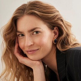 dnswez Chunky Gold Earrings for Women, Gold Dangle Drop Earrings With Black Cubic Zirconia Enamel Statement Stud Dangle Earrings Trendy Vintage Earrings Jewelry (C - Gold)